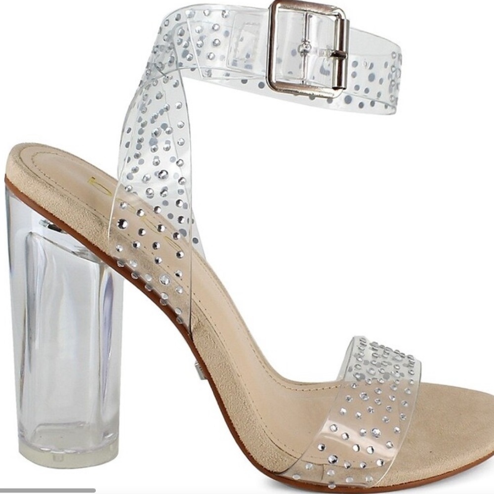 bebe Rebeca Translucent Heels with Rhinstone  Ankle Strap Womens Size 9